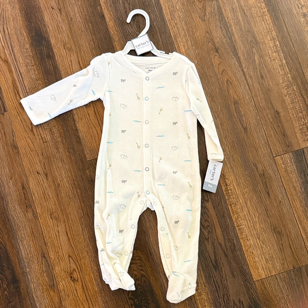 Carter's White and Blue Baby Footie size 9 months